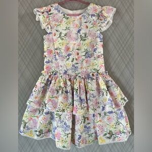 Rare Editions - Floral Eyelet Drop Waist Flutter sleeve Dress (Size 6)